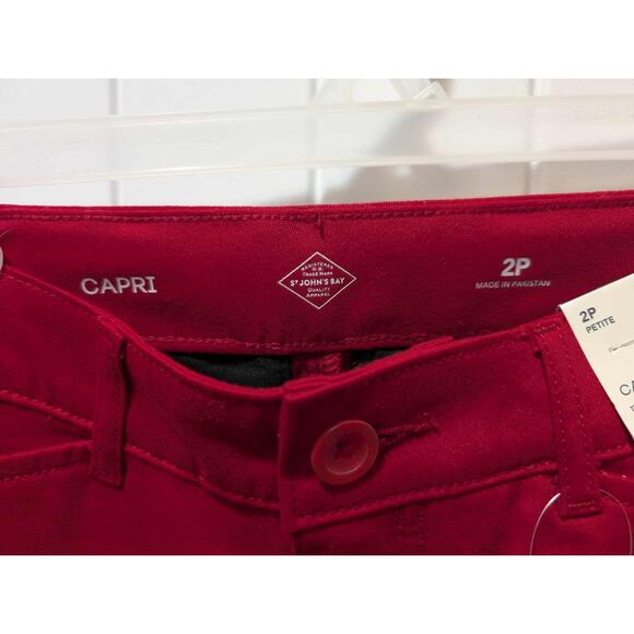 NEW! St. Johns Bay Womens 2P Capri Pants Red Mid Rise Stretch Slender Security - Picture 3 of 8